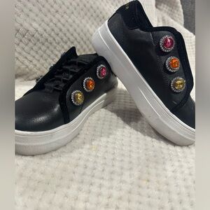 Kurt Geiger Black Sneakers with Vibrant Gem Details